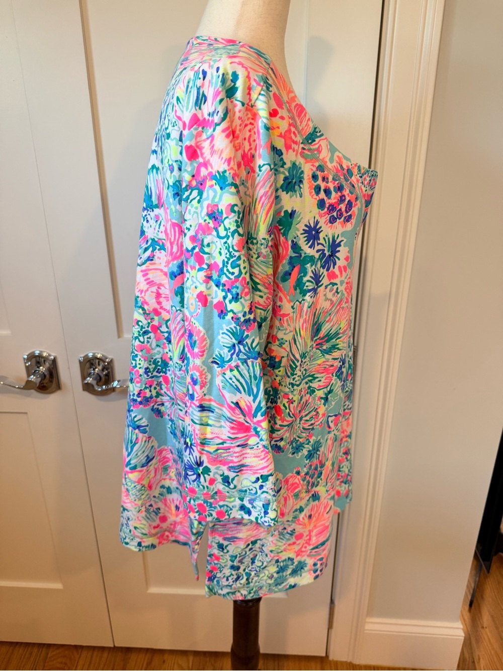 Lilly Pulitzer Aqua Floral Shift Dress with Pink and Blue Accents - Picture 7 of 12